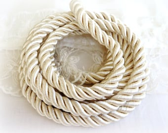 Ivory Satin Twisted Cord, Wrapped Thread Cord, 8mm Rope Cord- 1 Yard/ 0,92m approx.(1 piece)