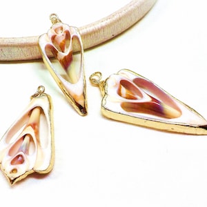 Natural Seashell Pendant with Gold Plated Frame, Oyster Conch Pendant, Sea Shell Summer Pendant, Beach Jewellery Pendant, 35 to 43mm  - 1 pc
