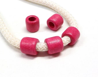 Greek Ceramic Pony Beads, Spacer Beads, Large Hole Tube Beads, Ceramic Slider, Fuchsia Matte Finish 10x12mm (Ø 5mm) - 8 pieces