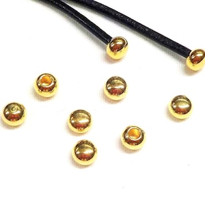 24K Gold Plated End Caps Ball Hats 5x3.5mm (without Loop and Hole) for 2mm Cord, Brass Cord Ends, Leathers Edge, Cord Terminators - Pk10