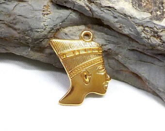 Gold Plated Egypian Pharaoh Pendant, Egyptian Jewelry, Ancient Egyptian Pendant, Ethnic Pendant 22x21mm - 1 piece