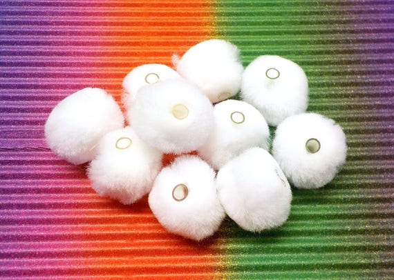 White Pom Poms With Tube, Pom Pom Beads Sliders, Earrings Necklace