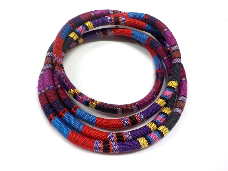 Ethnic Design Cord Purple Red Multi Stitched Fabric Cotton Cord Embroidered Textile Cord 1 piece diameter 6,5mm approx. CC19 - 1Yard
