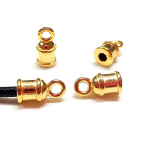 24K Vergoldete Endkappe für Rundschnur 2 mm, Kordelenden, Kordelende 9,5 x 5 mm (Ø 2 mm) - 4 Stück