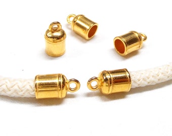 24K Gold Plated End Cap, Cord Ends, Barrel End Cap, Edge Terminal Ideal for 5mm Round Cord (Ø 5.2mm) - 2 pieces