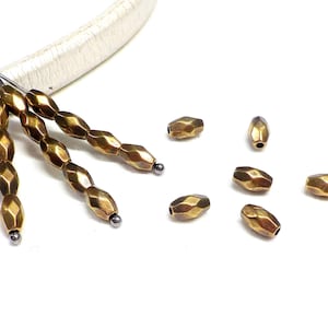 Bronze Plated Faceted Metal Beads, Bronze Spacer Tube Beads, Bronze Sliders, Tiny Beads, Small Metal Spacers 4.2x7.2mm (Ø 1.2mm) - 10 pcs