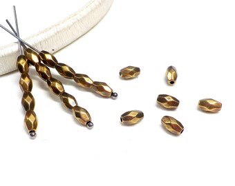Bronze Plated Faceted Metal Beads, Bronze Spacer Tube Beads, Bronze Sliders, Tiny Beads, Small Metal Spacers 4.2x7.2mm (Ø 1.2mm) - 10 pcs