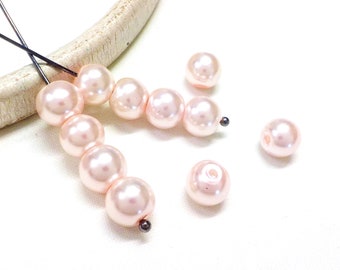 8mm Light Pink Glass Pearl Beads, Pink Glass Pearl Balls, Round Beads, Faux Pearl Beads 8mm(Ø 0.8mm) - 30 pcs