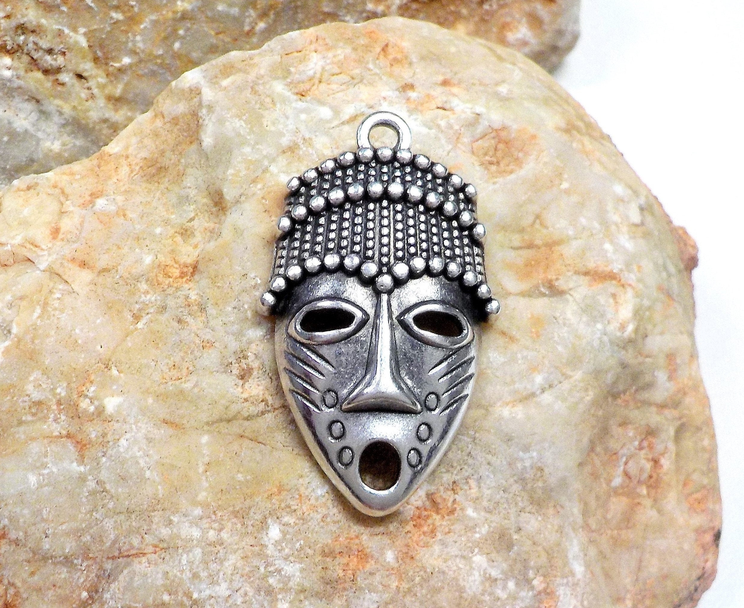 Pendentif Masque Africain En Argent Sterling - Fait Main, Neuf Sans Boîte