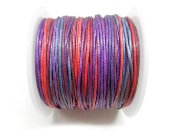 1mm Waxed Cotton Cord, Purple Red Blue Multi Cotton Cord, Bakers Twine, Macrame Shamballa Friendship Bracelets Cord - 5 yards/ 4.6m (1 pc)
