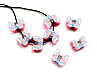 Fimo Polymer Clay Pink Butterfly Beads, Animals Beads, Flat Beads, Butterfly Jewelry, Butterfly Beads 12mm approx. - 10 pieces