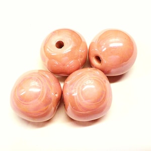 Macrame Extra Large Cermiac Ball 35mm, Salmon Pink, Organic Ceramic Round Bead, Handmade Enameled Ceramic, Glazed Greek Ceramic - 1pc