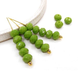 Green Opaque Glass Crystal, Green Washer Faceted Beads, Rondelle Faceted Beads, Round beads, 8x5mm - 20 pcs