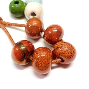 Round Ceramic Beads, Handmade Enameled Ceramic, Glazed Greek Ceramic, Organic Round Large Ceramic Beads Copper 14x18mm - 2 pcs