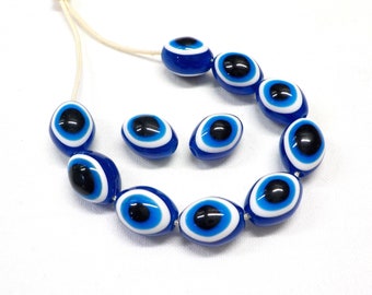 Cuentas ovaladas de ojo malvado, cuentas de protección contra la buena suerte, cuentas de resina azul oscuro de alta calidad, joyería de ojo malvado, 12 x 9 mm, Ø 2 mm - 10 piezas