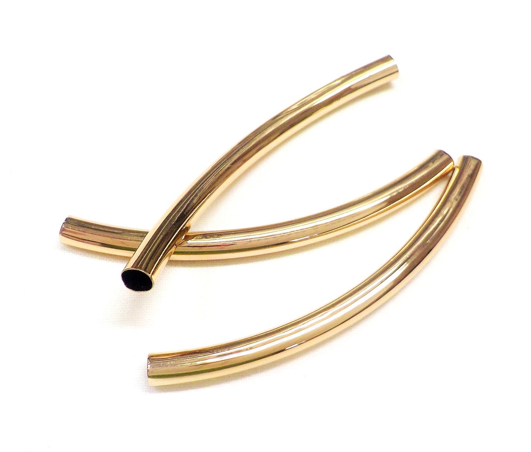 Gold Plated Over Brass Necklace Tube Tube Arched Bar Curved Etsy
