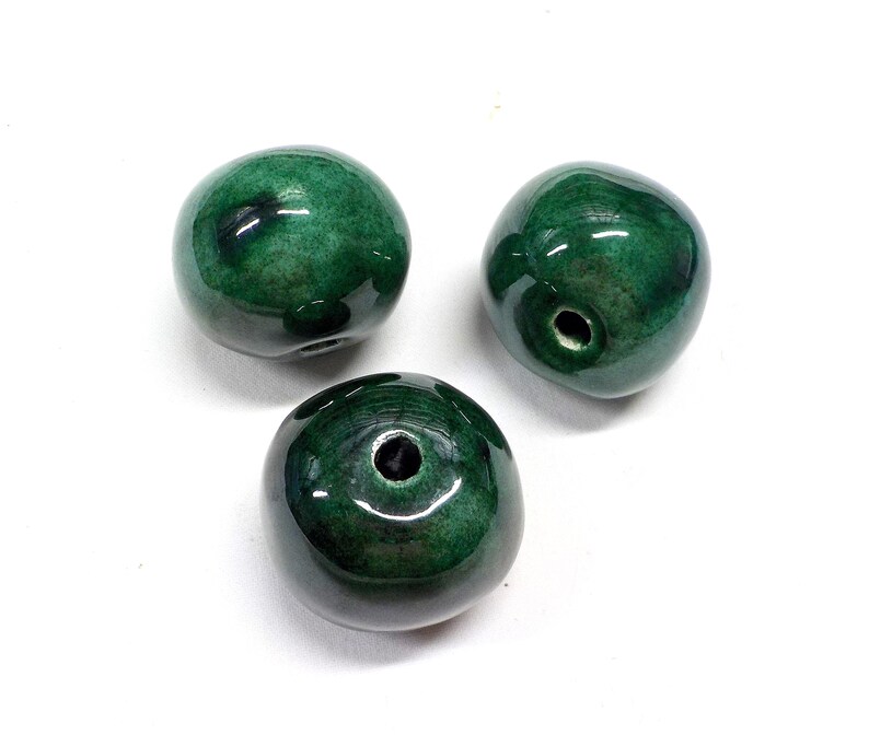 35mm Organic Round Extra Large Ceramic Beads Round Ceramic Beads Handmade Enameled Ceramic 1pc Green Glazed Greek Ceramic