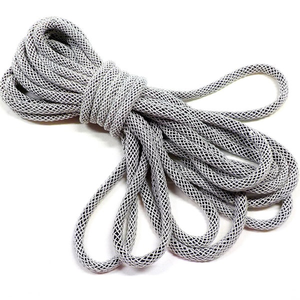 Light Grey Braided Oval Rope Cord, Gray Semisoft Trim Cord, Artificial Silk Cord, Mesh Cord, 6x4mm approx. - 1 yard/92cm approx. (1 pc)