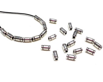 Silver Plated Zamak Bead Tubes, Small Spacer Beads, Silver Metal Tube Beads, Tiny Barrel Tube Spacer, 6.3x3mm (Ø 1.2mm) - 10 pcs