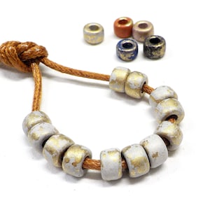 Grey Gold Ceramic Tube Beads, Greek Ceramic Pony Beads, Large Hole Spacer Beads, Ceramic Slider 8.5x5.5mm (Ø4mm) - 15 pieces