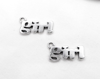 Girl Word Pendant, Silver Girl Word Charm, Girl Charm Pendant, New Born Girl Pendant, Word Charm Pendant, Letter Pendant Charm 22x12mm -2 ps