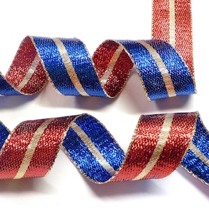 Ruban métallique d’or bleu rouge, ruban double face d’étincelle, décor de maison de noël, sac de bijoux de pièce de fleur de carte arc faisant le ruban 25mm - 1 yard