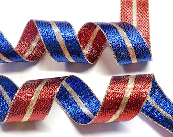 Red Blue Gold Metallic Ribbon, Sparkle Double Sided Ribbon, Christmas Home Decor, Card Hat Jewelry Bag Shoe Bow Making Ribbon 25mm - 1 yard