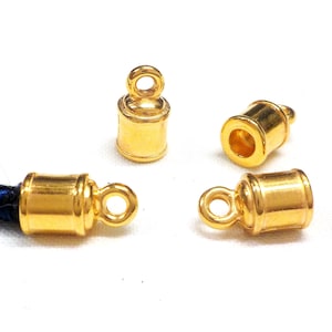 24K Gold End Caps, Cords Edge, Cord End Hat, Cord Ends, Cord Terminators, End Clasps, Barrel End Caps, Hole 3.2mm for 3mm Cord - 2 pcs