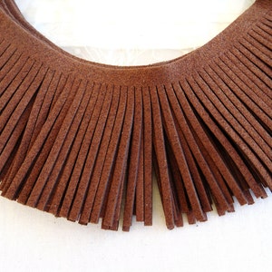 Fringe Trim Faux Suede Coffee Brown, Flat Suede Piece Fringe, 60mm Wide, Length 12 inches/ 30,5cm approx. - 1 piece
