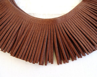 Fringe Trim Faux Suede Coffee Brown, Flat Suede Piece Fringe, 60mm Wide, Length 12 inches/ 30,5cm approx. - 1 piece