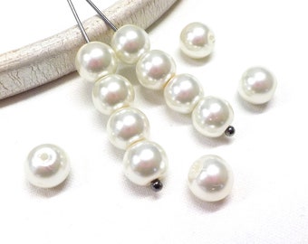 8mm White Glass Pearl Beads, White Glass Pearl Balls, Round Beads, Faux Pearl Beads 8mm(Ø 0.8mm) - 30 pcs