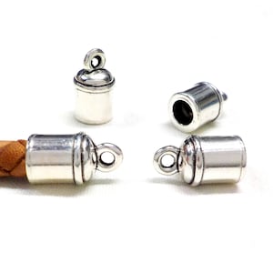 999 Silver Plated End Caps, End Clasps ideal for 4mm Cord, Cord Ends, Barrel Terminals (Ø 4.2mm) - 2 pieces