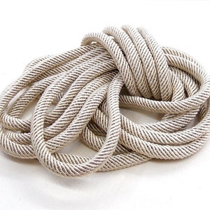 Ivory Off White Braided Rope Cord, Semisoft Trim Cord, Artificial Silk Cord, Striped String Round Cord 7mm approx. - 18"/46cm approx. (1 pc)