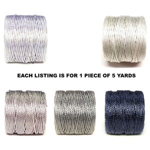 S-Lon, Superlon Tex 400 0,9 mm, cordino per perline grigio argento pesante, cordino per perline in nylon intrecciato per Kumihimo, macramè, braccialetti dell'amicizia - 5 iarde
