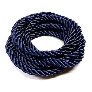 Navy Blue Satin Twisted Cord, Wrapped Thread Cord, Polyester Braided Rope Cord 8-9mm- 1 Yard/ 0,92m approx.(1 piece)