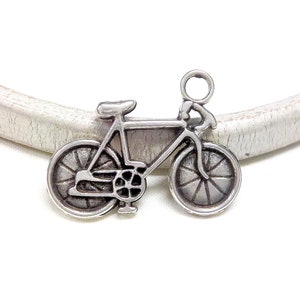 Silver Plated Bike Pendant, Bicycle Charm, Bicycle Pendant, Bike Necklace, Sport Pendant, 25x33mm - 1 pc