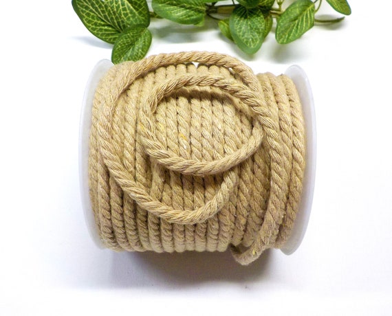 5mm Beige Macrame Cotton Rope, 3-strand Twisted 100% Recycled Cotton Cord,  3-ply Beige Cotton Cord, DIY Macrame Rope 5 Yards/1 Piece 