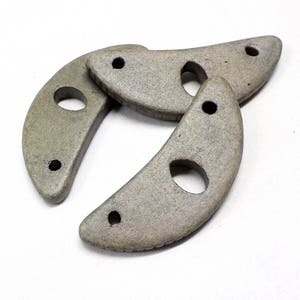 Gray Khaki Matte Finish Ceramic Pendant, Handmade Greek Ceramic, Half Moon Pendant Crescent Moon, Large Pendant 55x25mm, Holes 7&3mm-1 piece