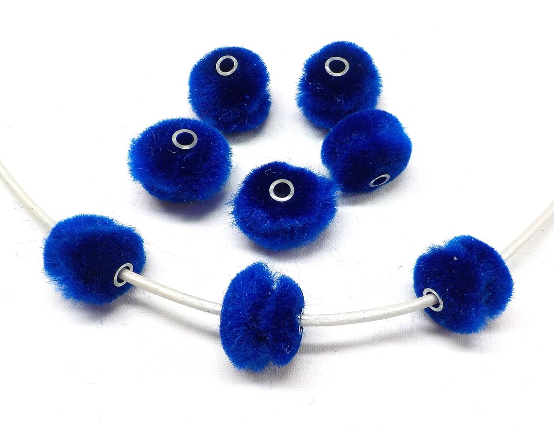 Blue Pom Poms with Tube Pom Pom Beads Sliders Earrings Etsy