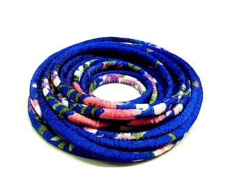 Blue Japanese Style Fabric Satin Cord, Round Floral Cord, Textile Cord, Fabric Rope, Textile Fabric Jewelry, 6.5mm - 1Yard/ 92cm (1 pc)