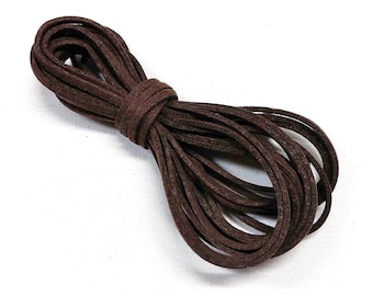 Cordón de ante de alta calidad de 3 x 1,5 mm, cordón de ante marrón plano, cordón de ante artificial, cordón vegano suave - 2 yardas/1,85 m aprox. 1 pieza