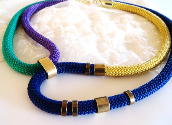 Multi Color Rope Tribal Necklace Statement Necklace Gold