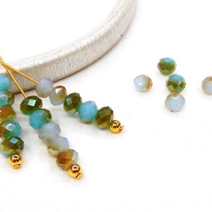 Light Blue Opaque Gold Plated AB Glass Crystal Washer Faceted Beads, Rondelle Faceted Beads, Round beads, 6x4mm - 30 pcs