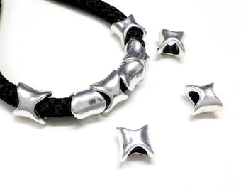 Silver Plated Irregular Tube Beads, Irregular Metal Rings Sliders, Spacer Tubes for 5mm Round Cords, 9mm (Ø 5.2mm) - 2 pieces