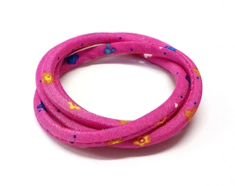 Fuchsia Japanese Style Fabric Design Cord, Fabric Floral Cord, Textile Cord, Textile Fabric Jewelry, Round Floral Cord 5mm - 1Yard (1 pc)