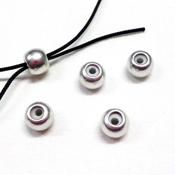Perline con fermo in argento con tubo in gomma, perline con fermo scorrevole, fermagli intelligenti per braccialetti regolabili per 2 cordoni da 1 mm ciascuno - 2 pezzi