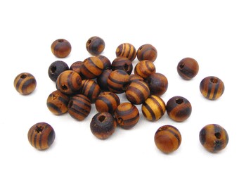 9 mm ダークブラウン ラウンドウッドビーズ、天然木染めビーズ 50 個