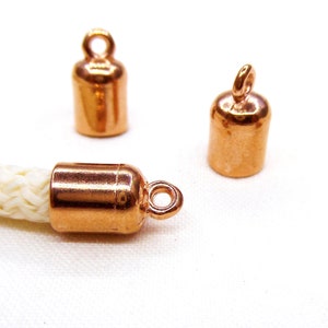 24K Rose Gold End Cap, Pink Gold Cord Ends, Barrel End Cap, Edge Terminal Ideal for 5mm Round Cord (Ø 5.2mm) - 2 pieces