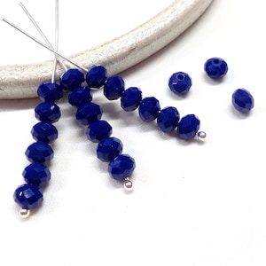 Dark Blue Opaque Glass Crystal, Dark Blue Washer Faceted Crystal Beads, Rondelle Faceted Beads, Round Beads, 6x4mm - 30 pcs