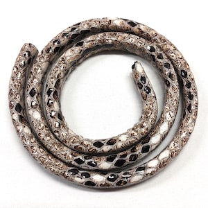 Licorice Brown Beige Snake Print Oval Leather Cord, Faux Leather Snake Cord, Thick Leather Cord 10x6mm, 7 1/2 inches/19cm - 1 piece